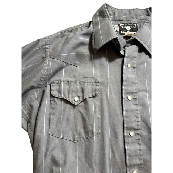 VTG Flying R Ranchwear Western Shirt Mens L Gray Striped Pearl Snap USA made - Picture 3 of 13